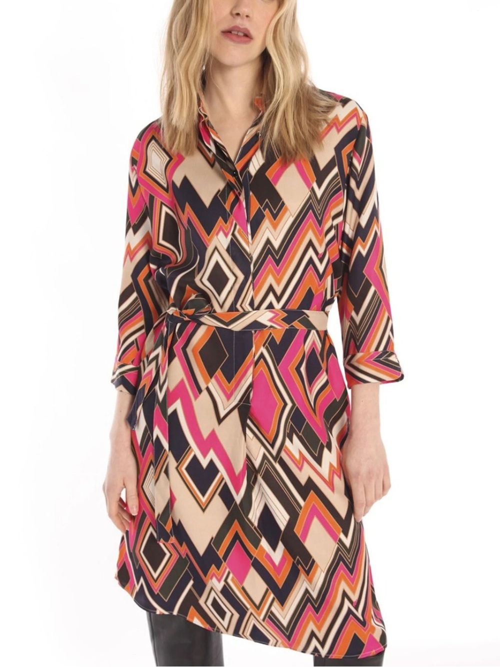 Vilagallo geometric print shirt dress featuring a vibrant multi-color size 44
